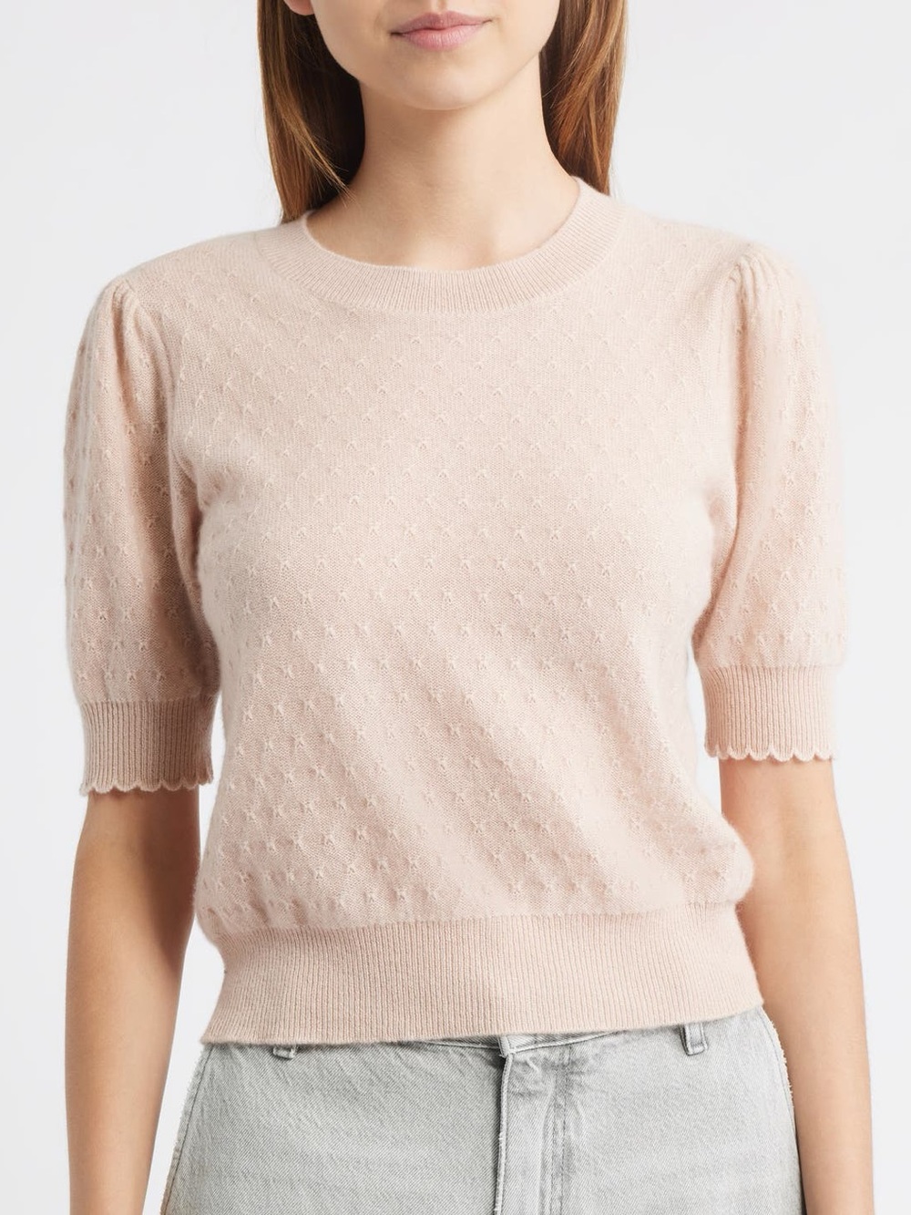 Light Pink Short Sleeve Knit Top